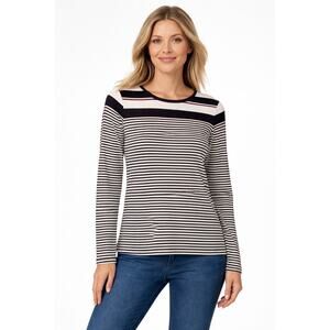 Croft Barrow Striped Long Sleeve Tee Womens Large Black White Classic